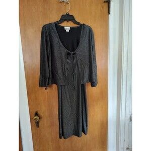 Vintage Fashion Bug - 2pc Black Silver Sparkle Dress Set - Women's Large Lg